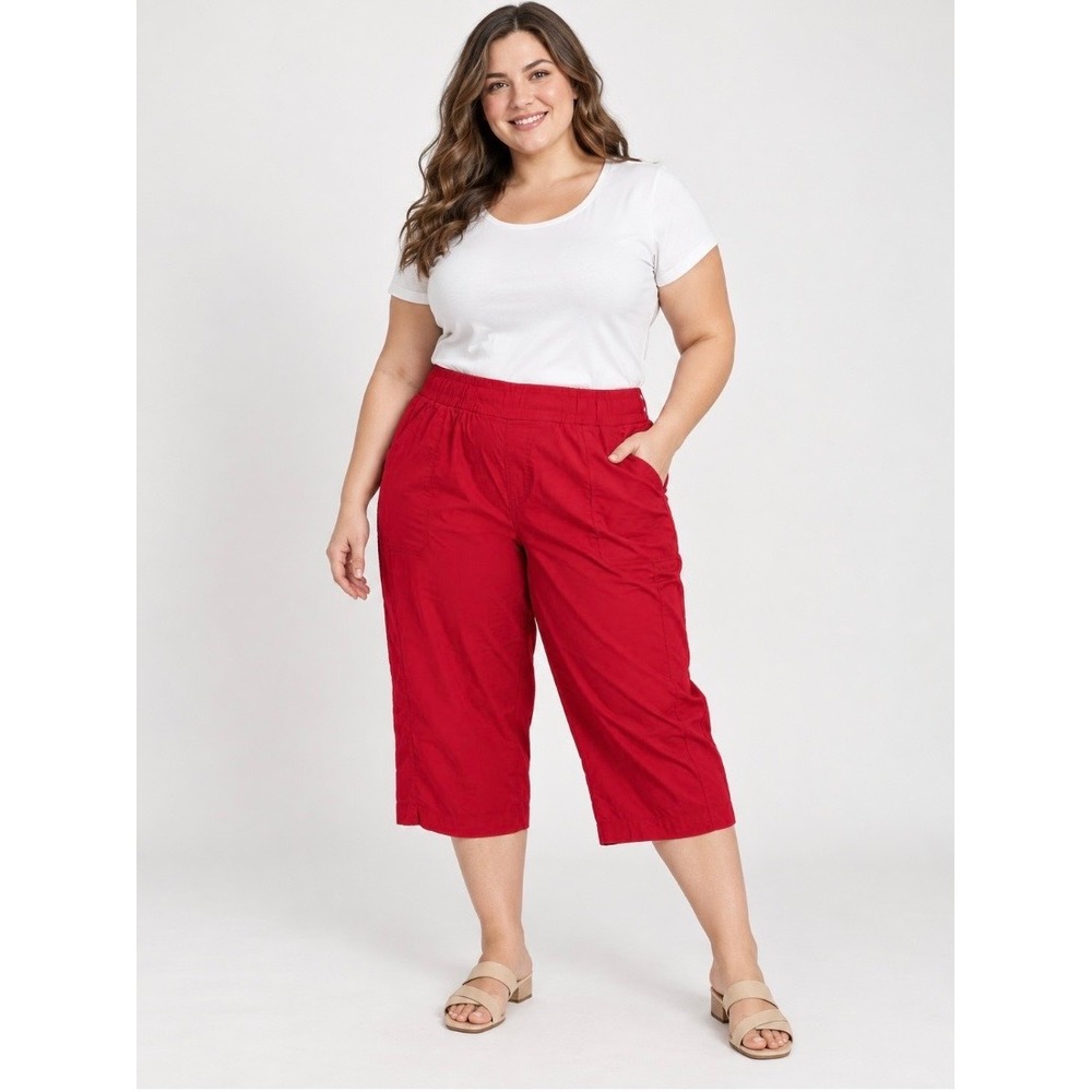 CJ Banks Red Pull On Capri Pants Womens 24W Average Cropped Straight Leg Pockets